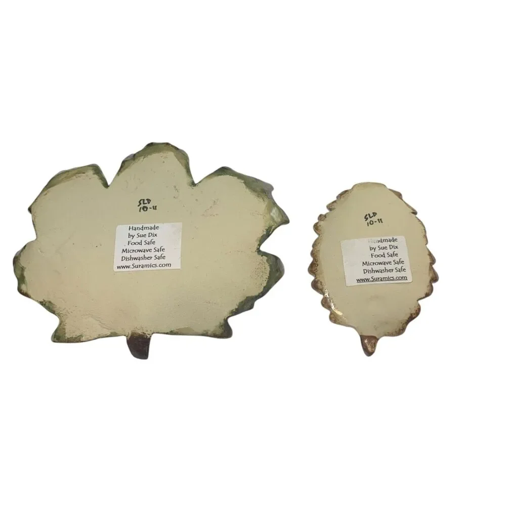 Suramics Set of 2 Leaf Pottery Ladybug Trinket Trays Decor Fall